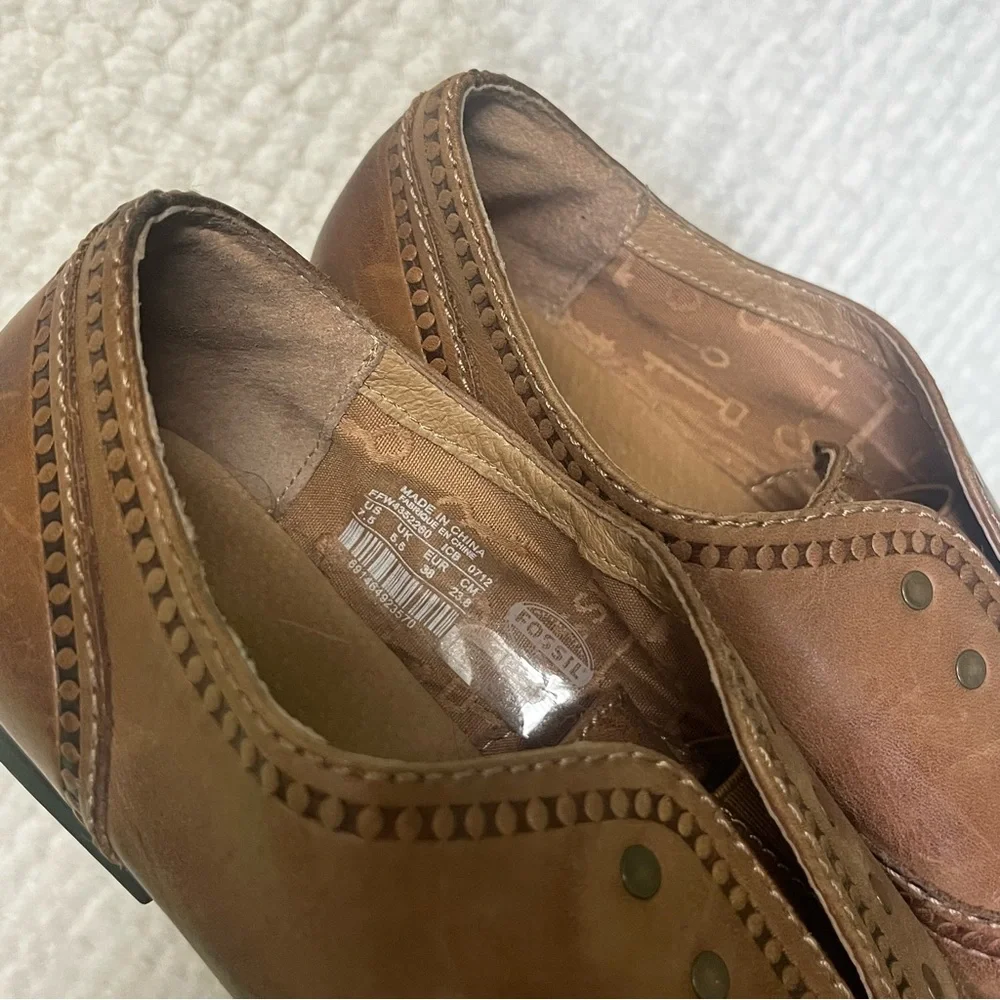 Womens Fossil Brown Leather Oxfords Slip On Laceless Classic Timeless 7.5 - Picture 3 of 7